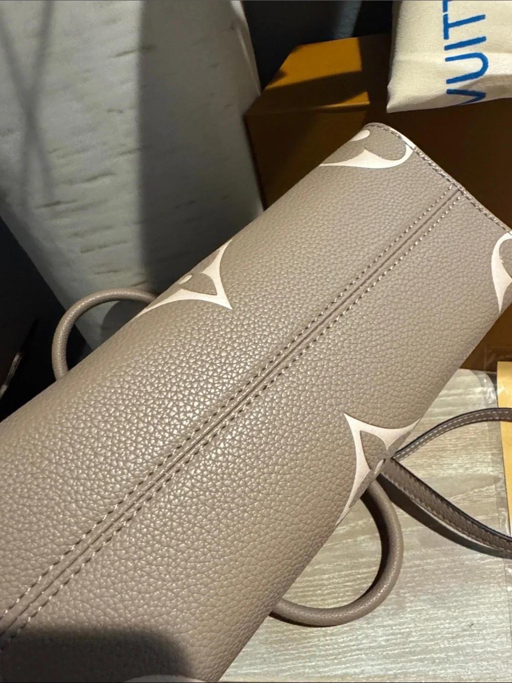 Louis Vuitton Taupe & Cream Monogram OnTheGo Satchel